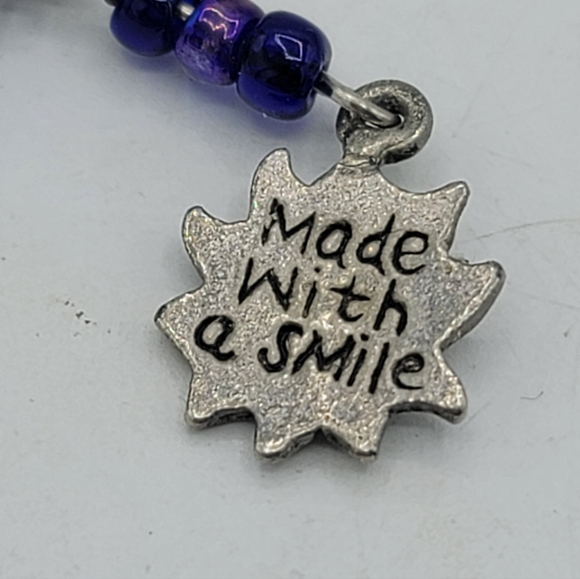 Handmade Cobalt Blue Glass Bead Bracelet Sun Charm Boho Artisan Jewelry 1990s - Picture 8 of 11